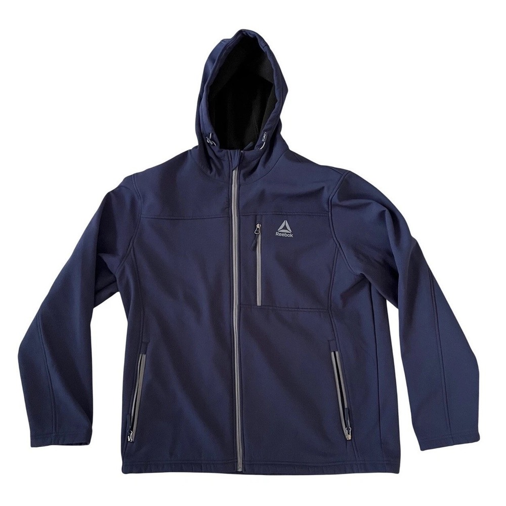 Reebok Mens Softshell Jacket Navy Blue Hooded Fleece Lined Full Zip XL RN 74299